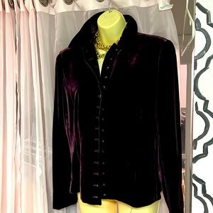 Lauren Ralph Lauren velvet blazer deep plum jeweled buttons 10
